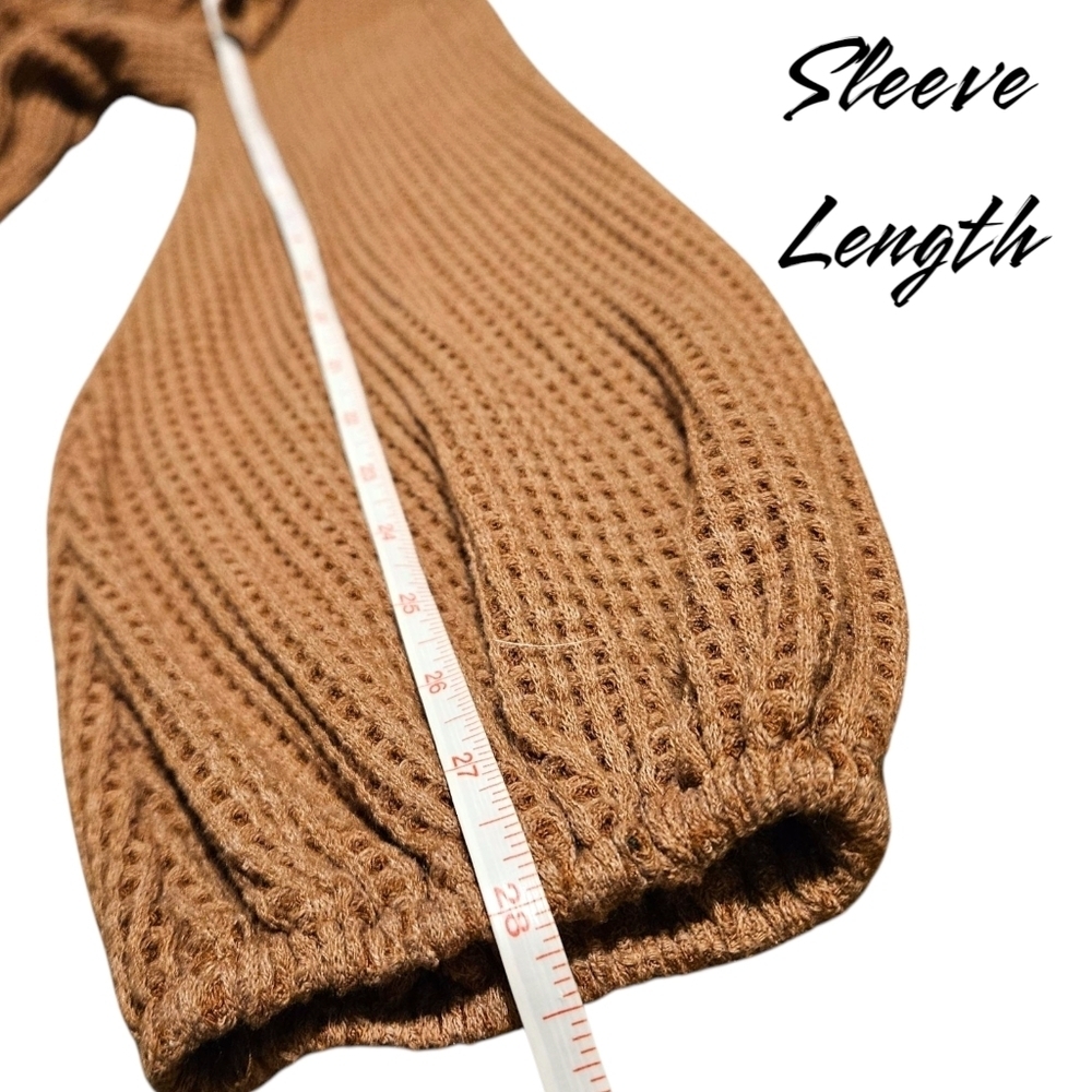 Hailey & Co Wmns M Waffle Knit Blouse Tan Boho Peasant Ruffle Bishop Sleeve USA - Picture 12 of 12